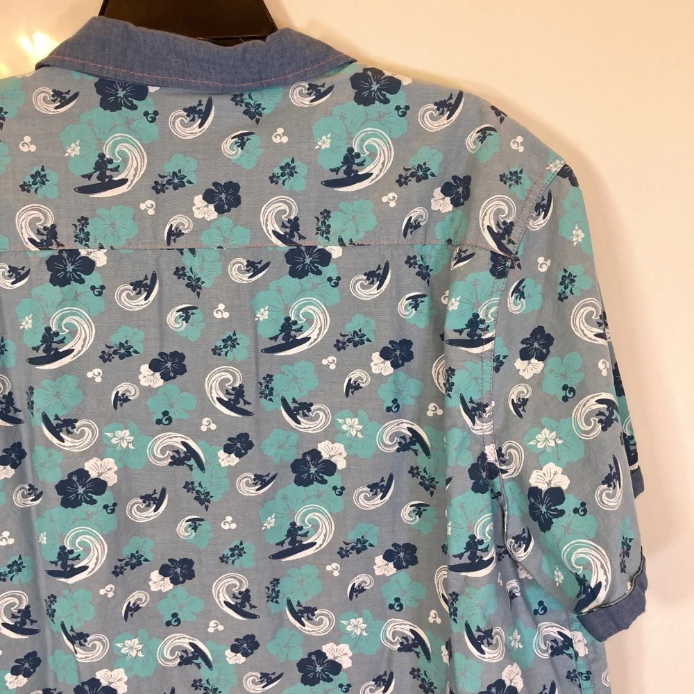 Mickey Mouse Surf Mens Disney Snap Short Sleeve Collared Shirt Sz XL - Picture 14 of 16